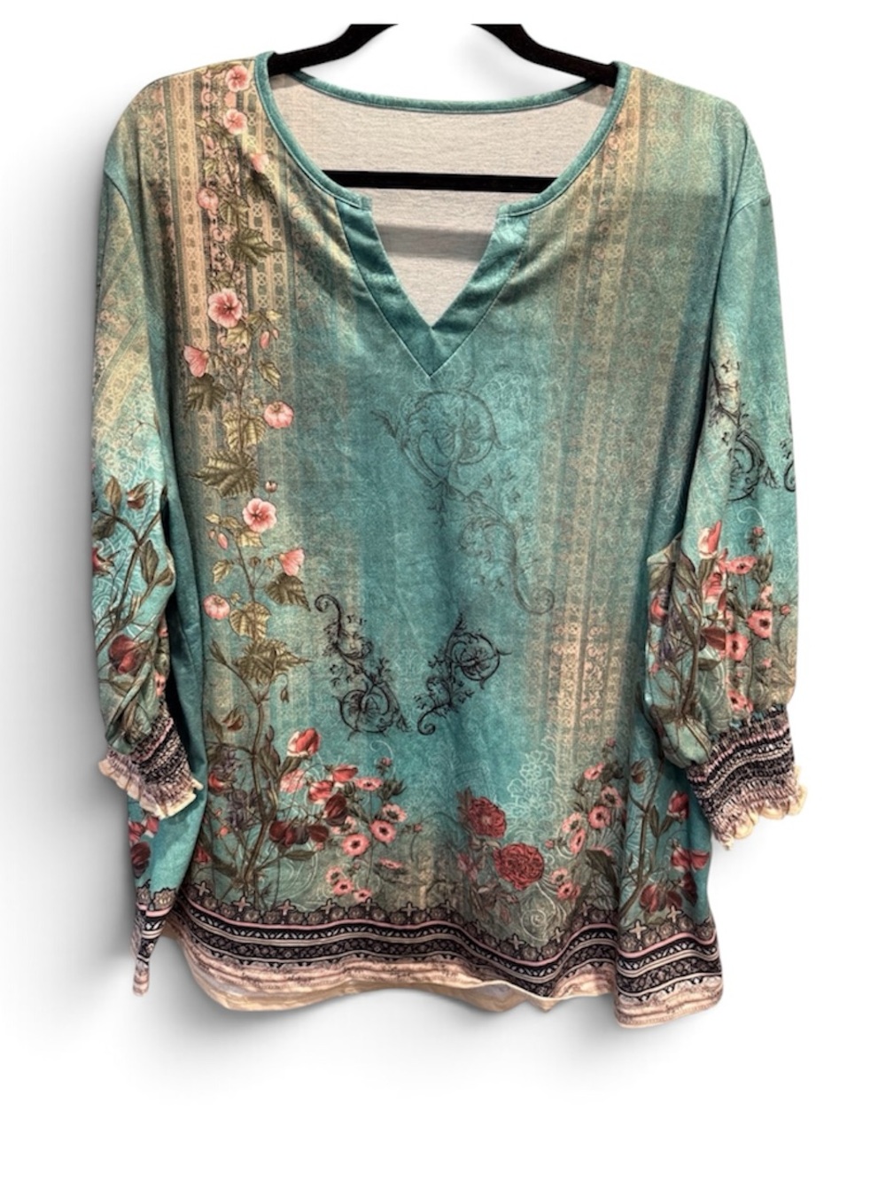 CLEARANCE Rapbin Women’s Teal Floral V-Neck Tunic Top